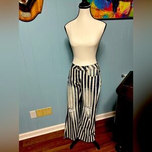 Blue Striped Flare, distressed Jeans